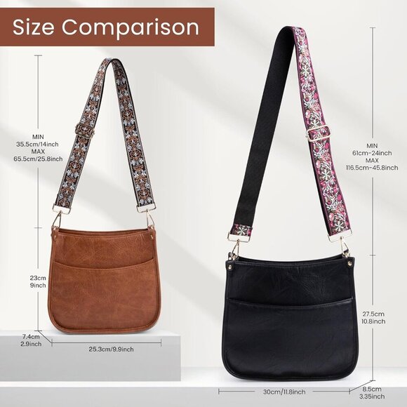 Vegan Leather Crossbody Bags for Women, Crossbody Purse with Guitar Strap Zipped - Picture 3 of 7